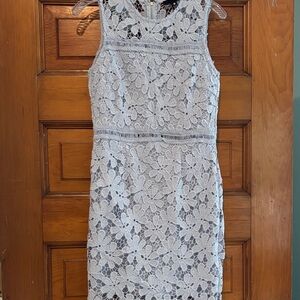 Aqua Sleeveless Floral Lace Midi Dress in Powder Blue